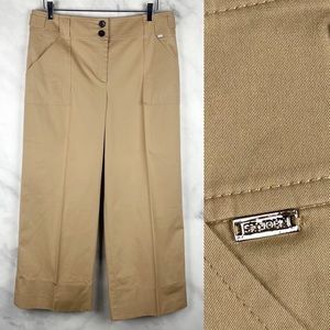 St. John Khaki Pleated Wide Leg Cuffed Crop Trouser Pants Menswear Tan 12 Large